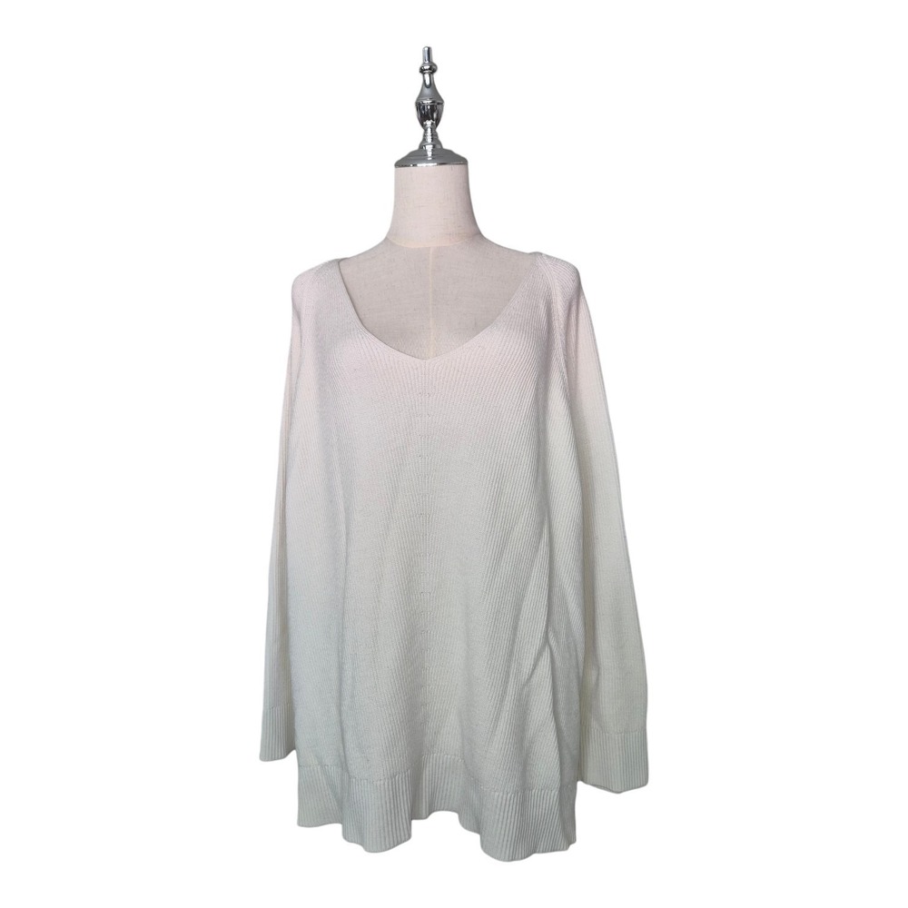 Athleta Hanover V-Neck Sweater 3X Merino Wool Blend Cream Oversized Cozy Plus